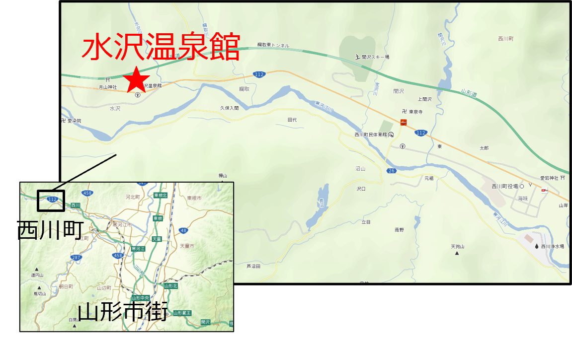 西川町MAP（水沢温泉館前）